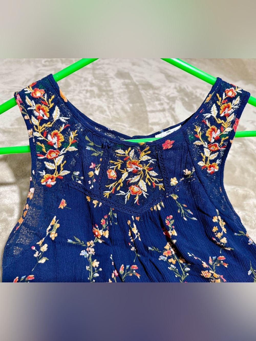 Mason & Belle Navy Floral Embroidered Lace Boho Tank Blouse Size M